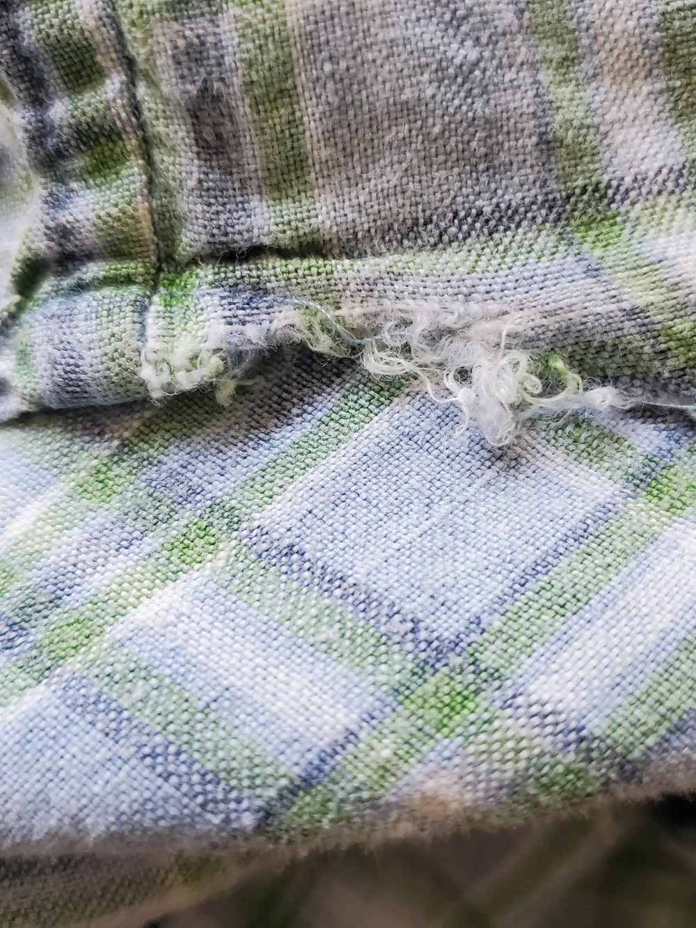 Vtg. J. Crew Blue and Green Plaid Linen Shirt.  Size XXL